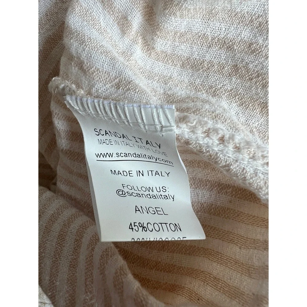 Scandal Italy Angel Beige White Striped Linen Blend Button Down Shirt Small Chic - Picture 5 of 8